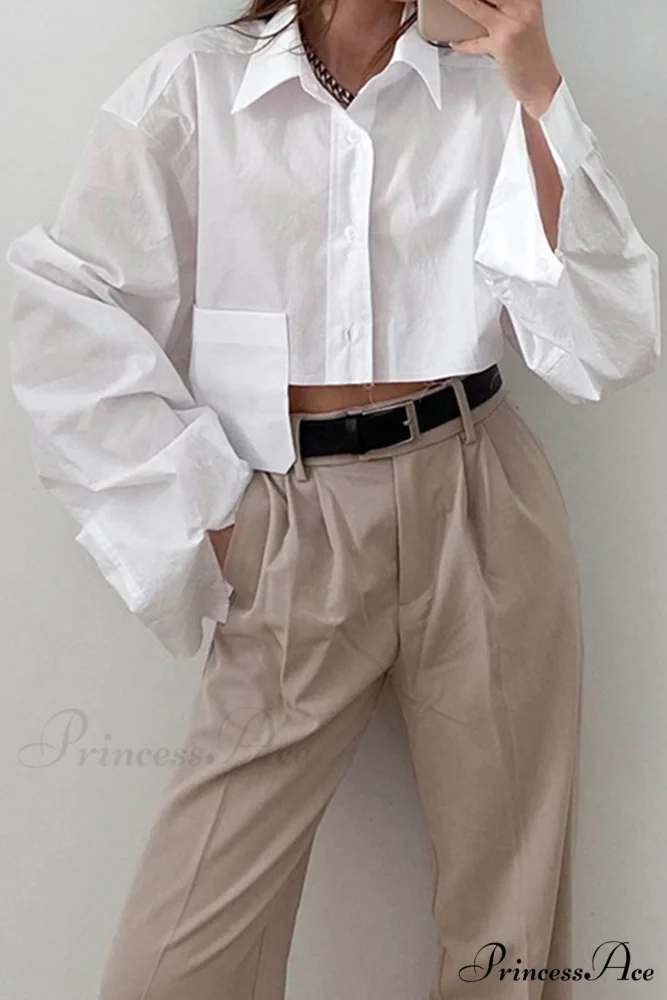 Cropped Shirt with Lapel Patch Pocket - Image 5