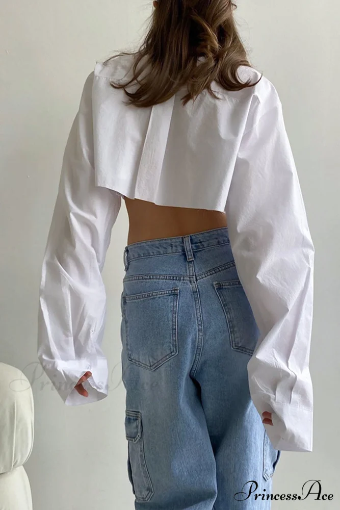 Cropped Shirt with Lapel Patch Pocket - Image 6