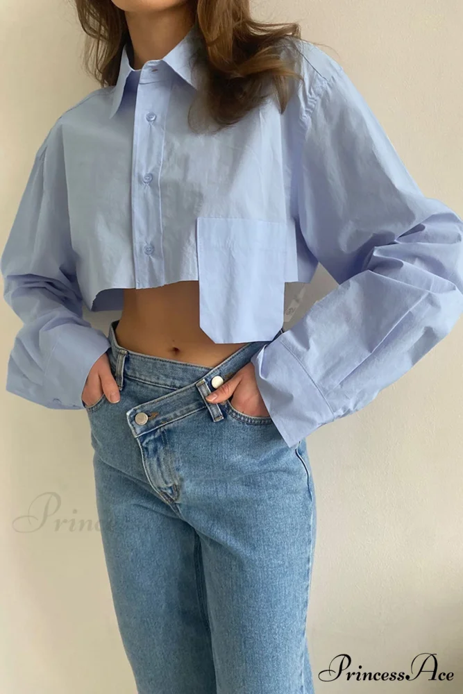 Cropped Shirt with Lapel Patch Pocket - Image 8
