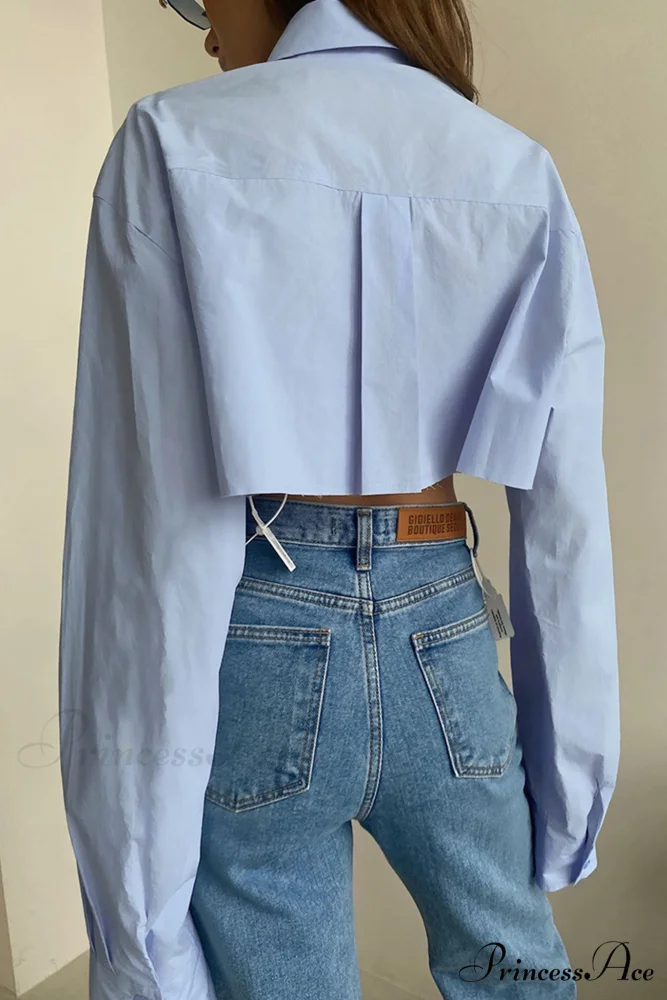 Cropped Shirt with Lapel Patch Pocket - Image 9