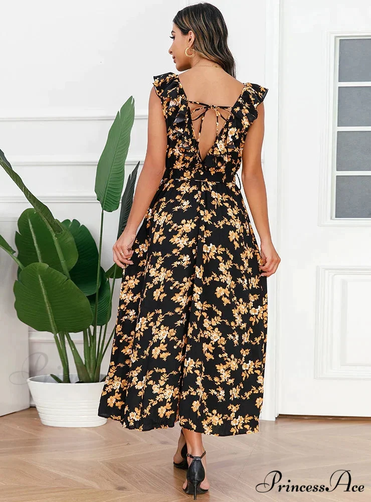 V-Neck Floral Pleated Dress - Image 2