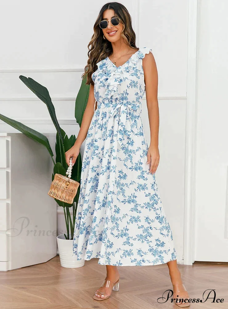 V-Neck Floral Pleated Dress - Image 3