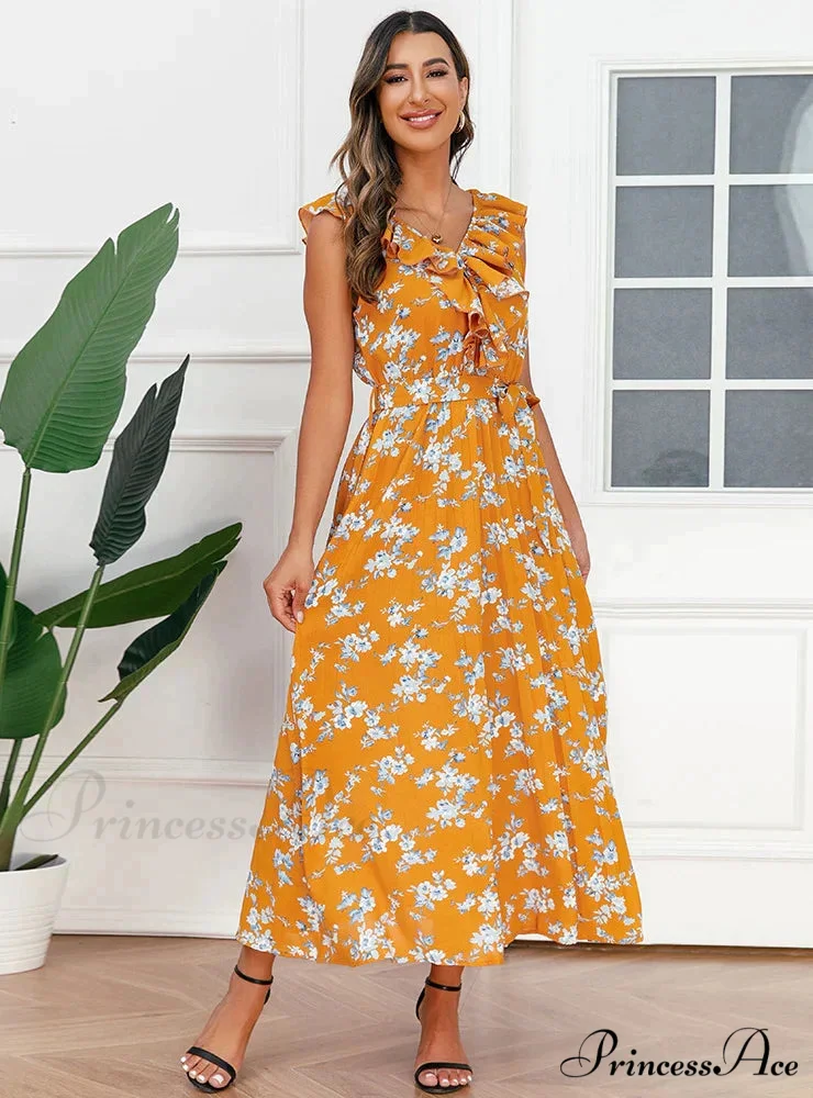 V-Neck Floral Pleated Dress - Image 4