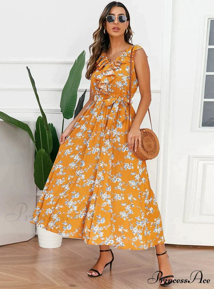 V-Neck Floral Pleated Dress - Image 5