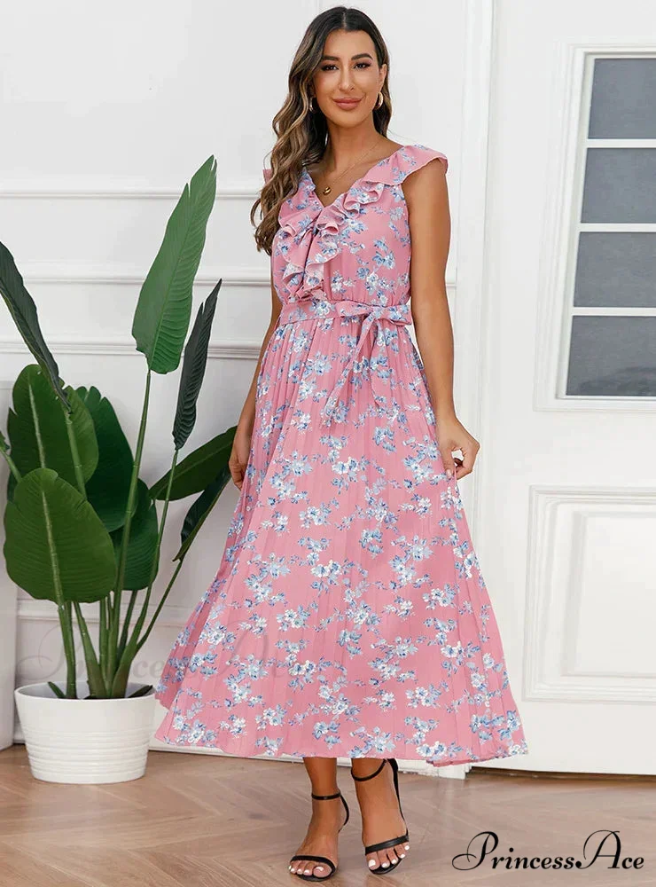 V-Neck Floral Pleated Dress - Image 6