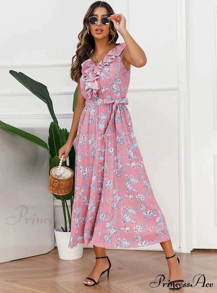 V-Neck Floral Pleated Dress - Image 7
