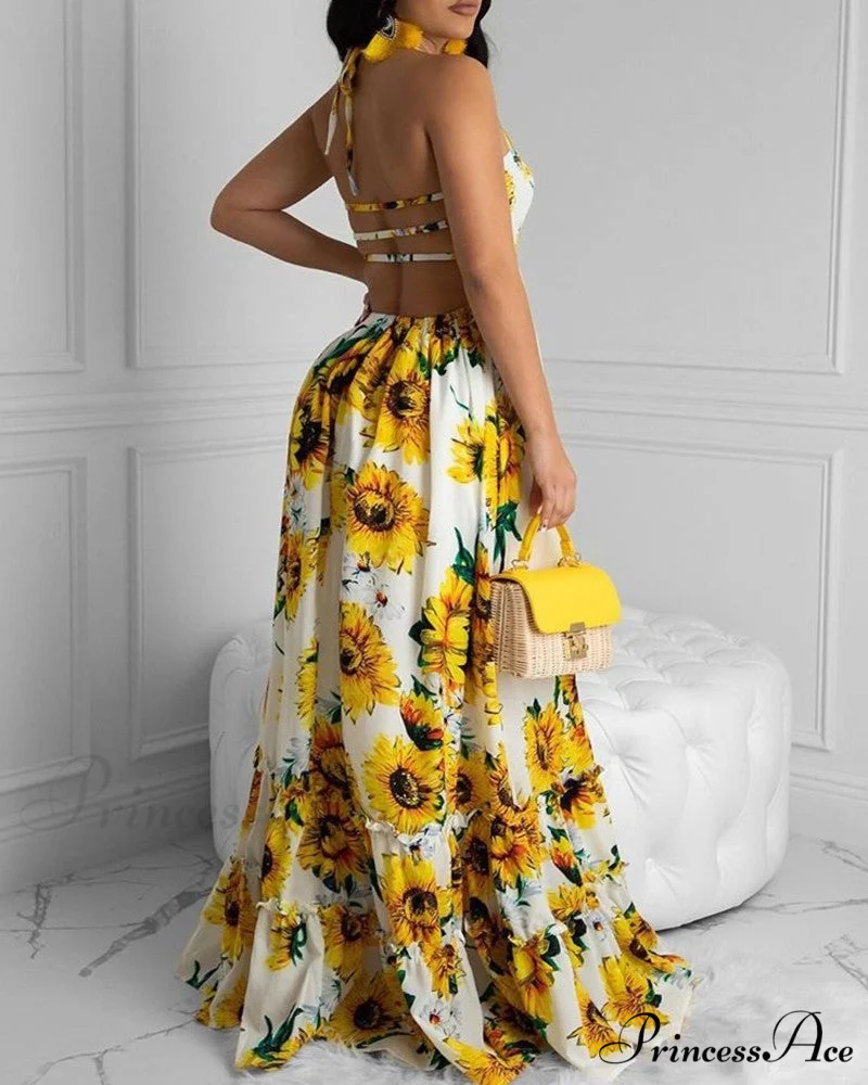 Open Back Print Bandage Maxi Dress - Image 2