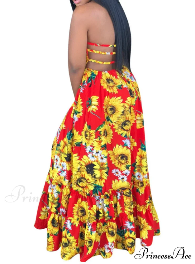 Open Back Print Bandage Maxi Dress - Image 4