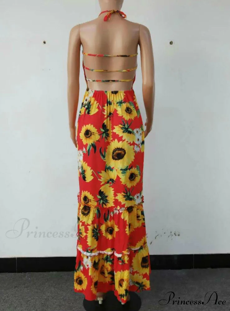 Open Back Print Bandage Maxi Dress - Image 5