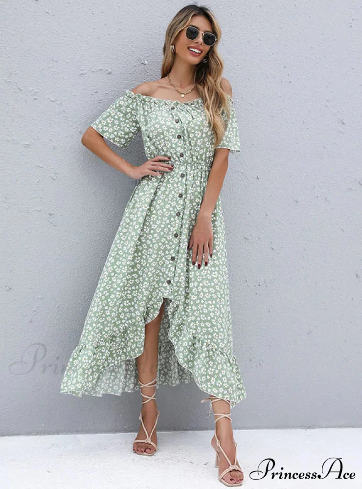 Short-Sleeve Printed Dress with Irregular Pattern - Image 2