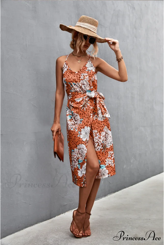 Seductive Suspender V-Neck Dress with Strap Slit - Image 3