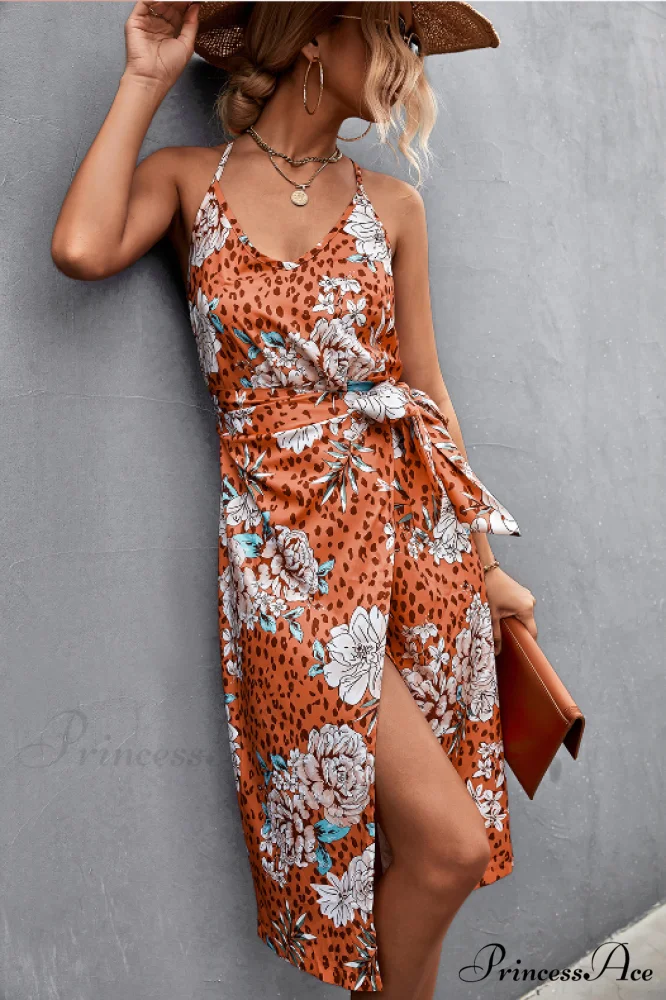 Seductive Suspender V-Neck Dress with Strap Slit - Image 5