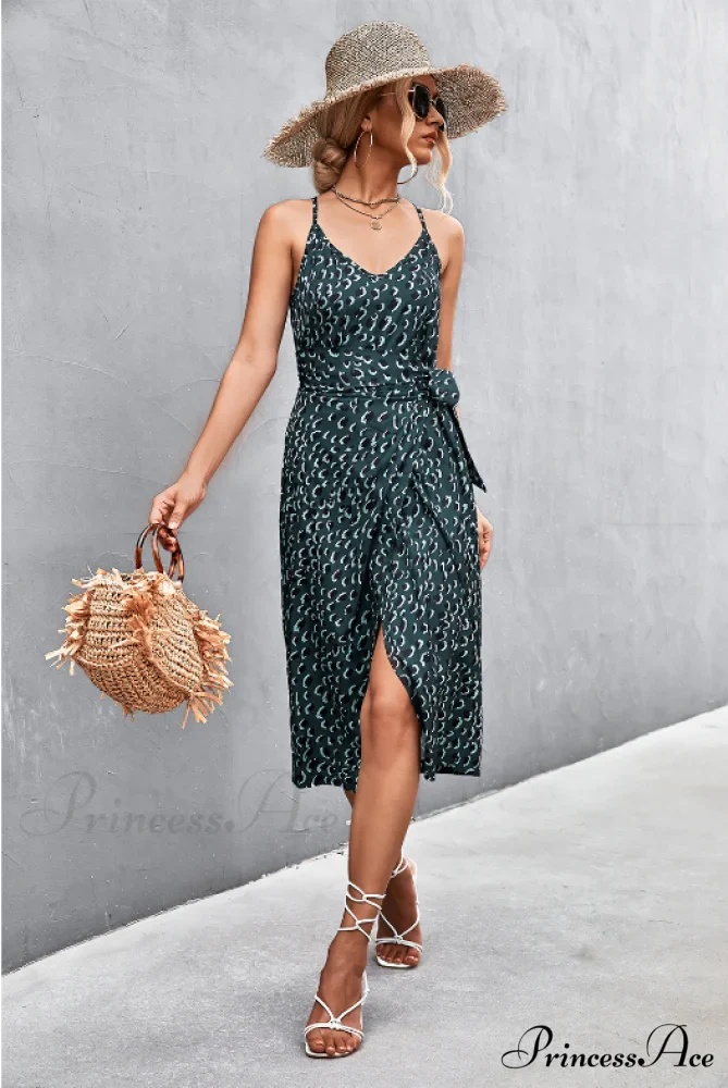 Seductive Suspender V-Neck Dress with Strap Slit - Image 7