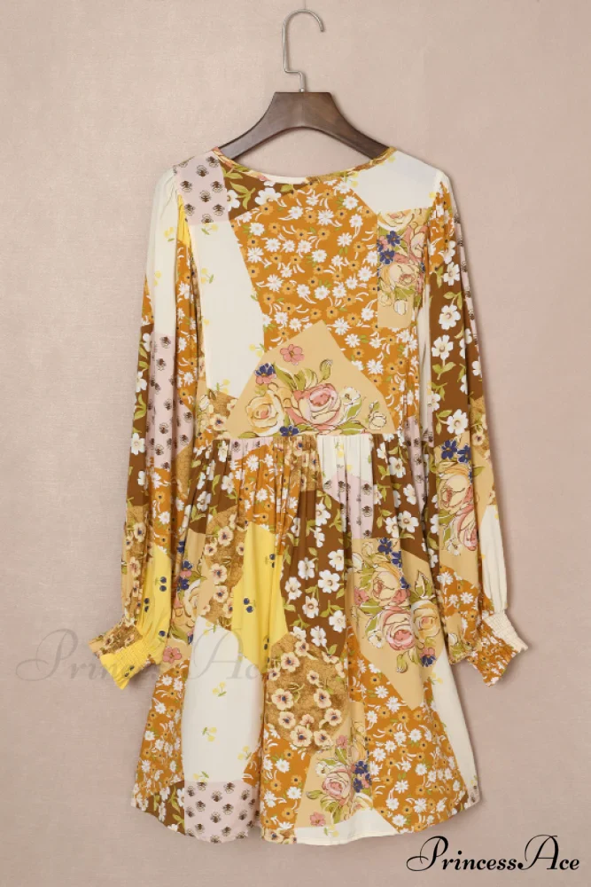 Long Sleeve Dress with Buttons and Broken Flowers - Image 5