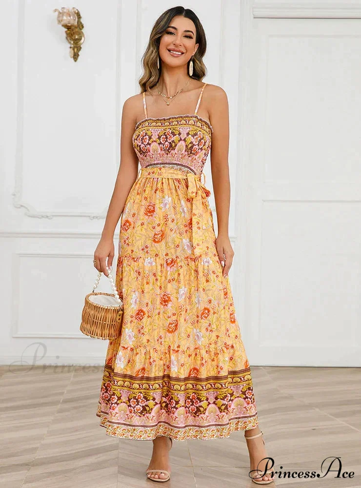 Sleeveless Suspender Dress with Solid Color Stitching - Image 2