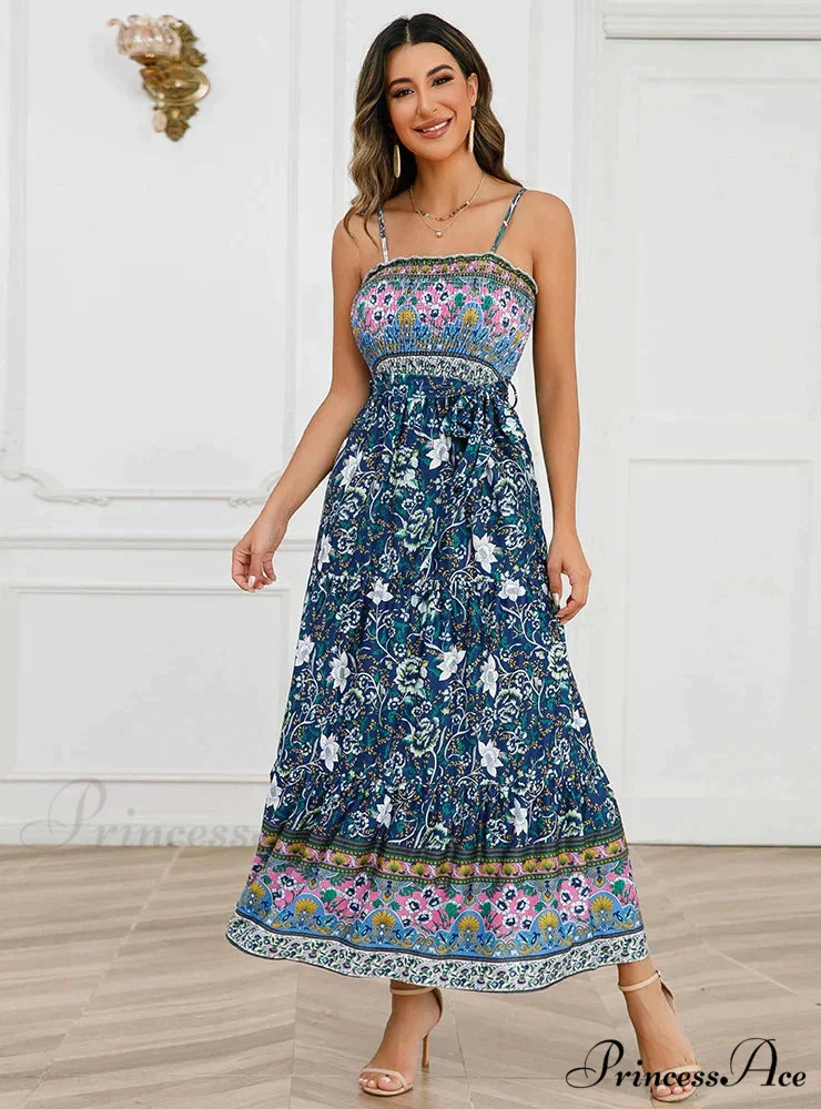 Sleeveless Suspender Dress with Solid Color Stitching - Image 6