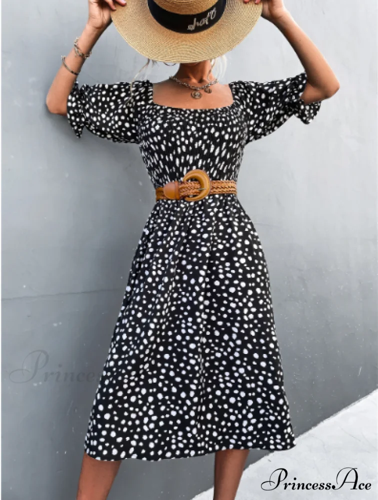Square Collar Bubble Sleeve Dress - Image 3