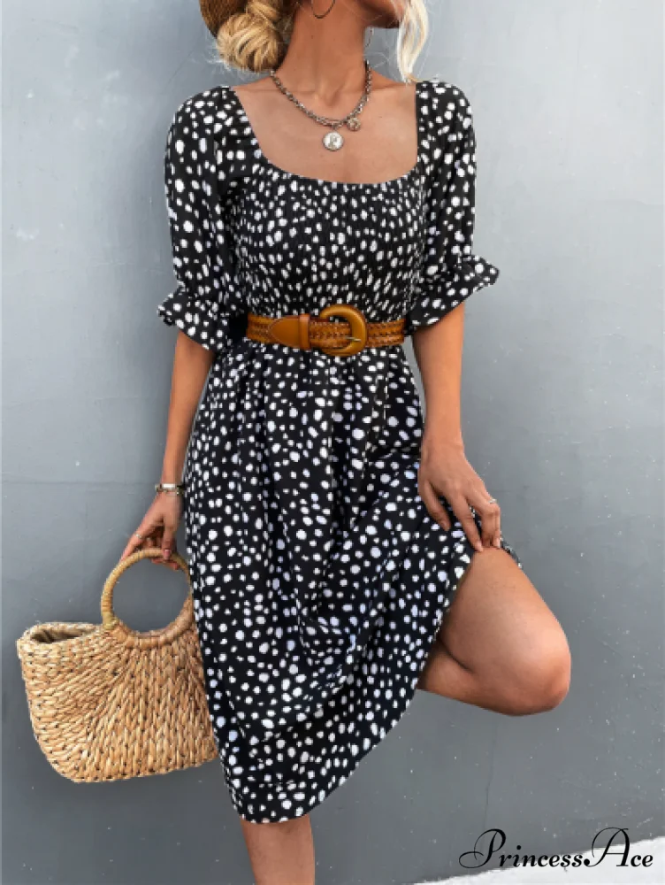 Square Collar Bubble Sleeve Dress - Image 4