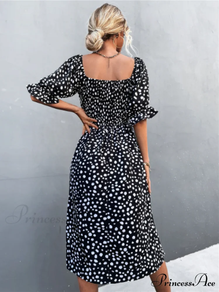 Square Collar Bubble Sleeve Dress - Image 5
