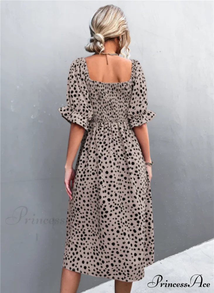Square Collar Bubble Sleeve Dress - Image 7