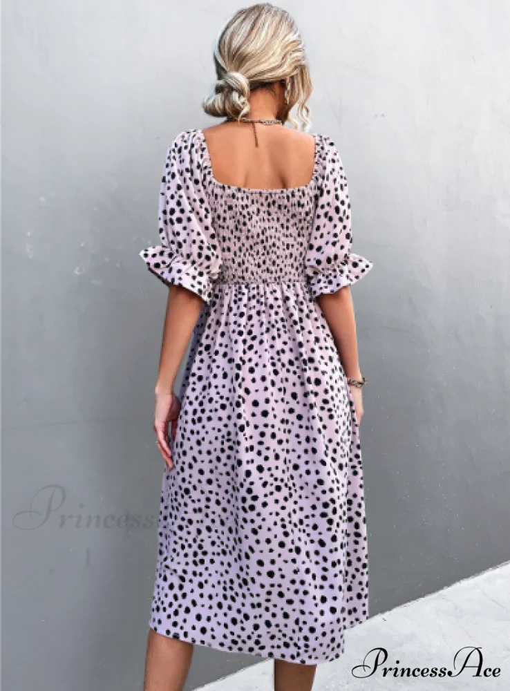 Square Collar Bubble Sleeve Dress - Image 9