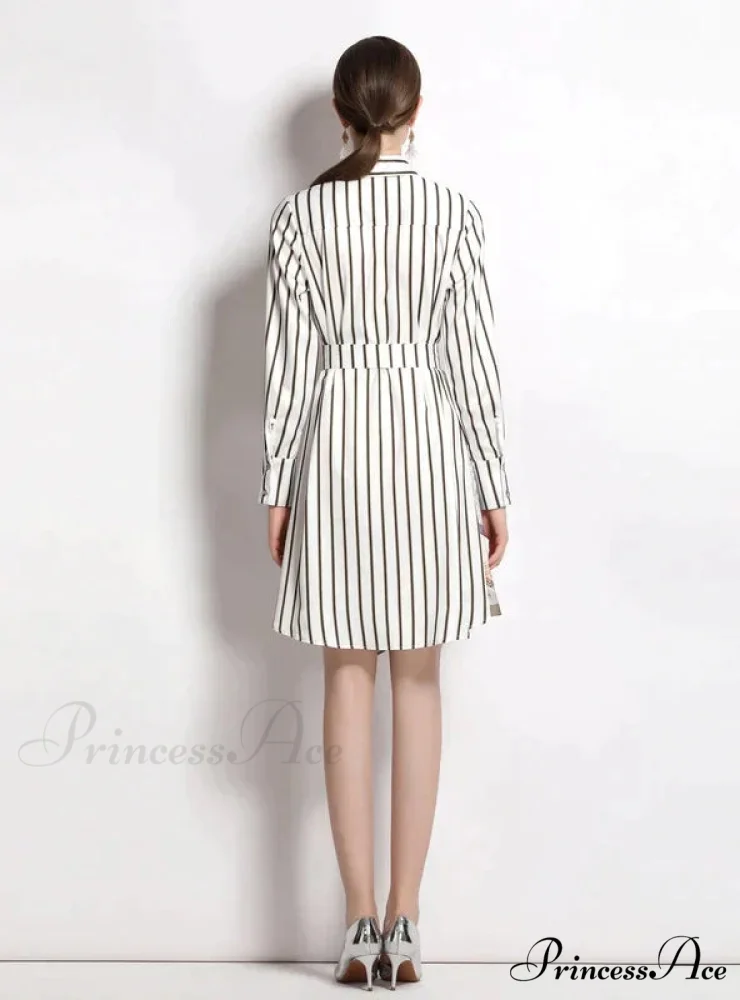 Long-Sleeved Striped Irregular Shirt Dress - Image 3