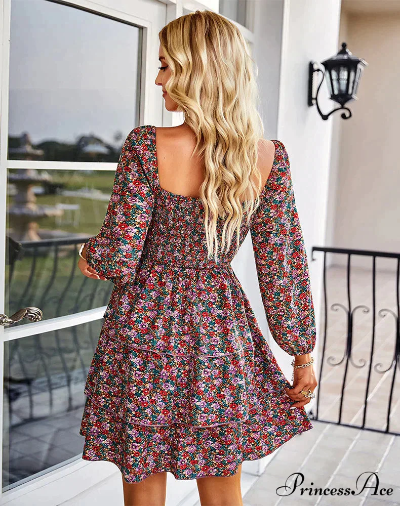 Square Neck Long Sleeve Printed Dress - Image 7