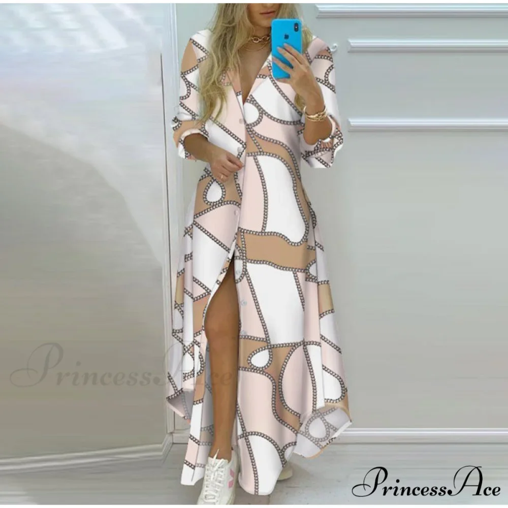 Spring Casual Loose Long Sleeve Turn-Down Collar Dress for Women - Image 2