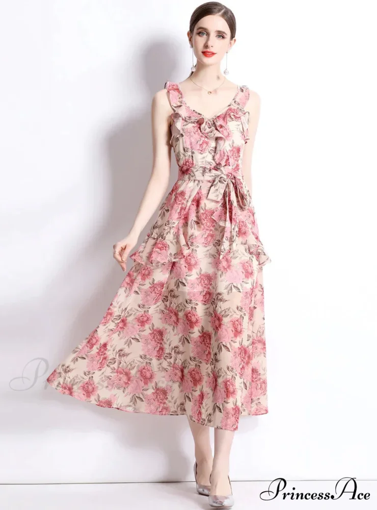 Chiffon Floral Backless Dress for Summer