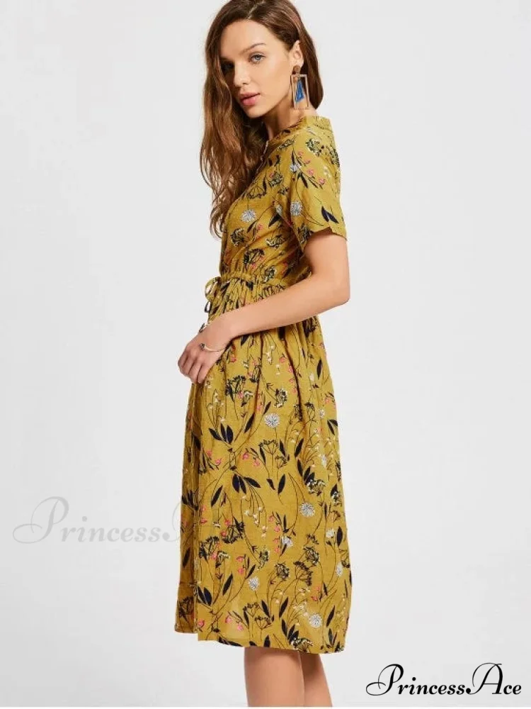 Floral Print Drawstring Dress - Image 2