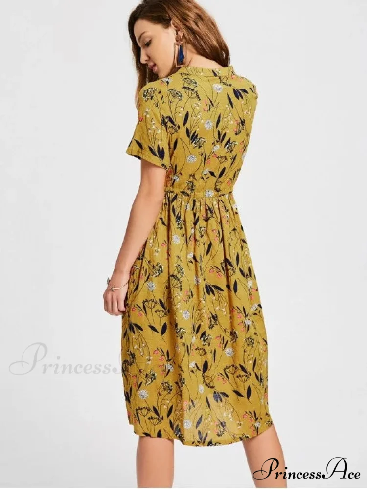 Floral Print Drawstring Dress - Image 3