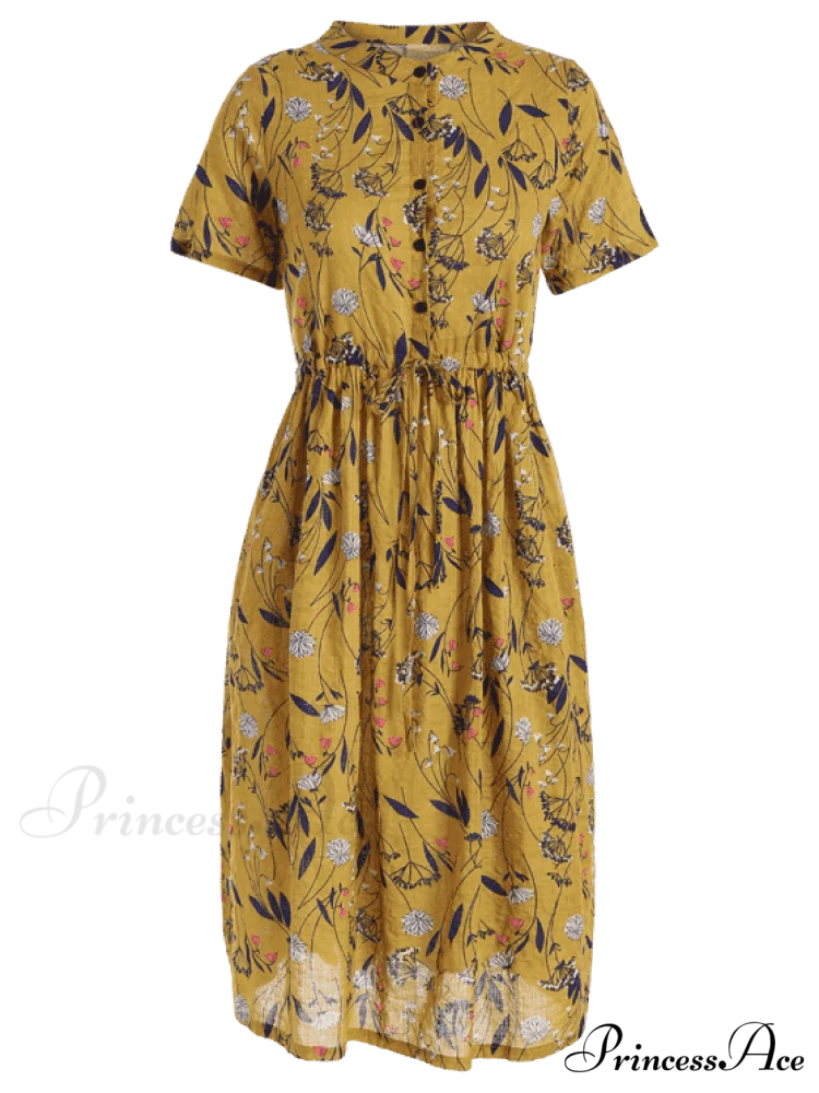Floral Print Drawstring Dress - Image 4