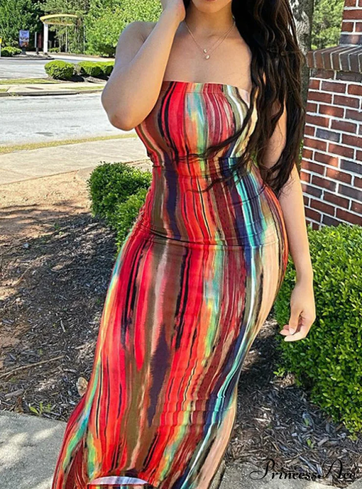 Off Shoulder Tie Dye Bodycon Dress for Women - Image 2