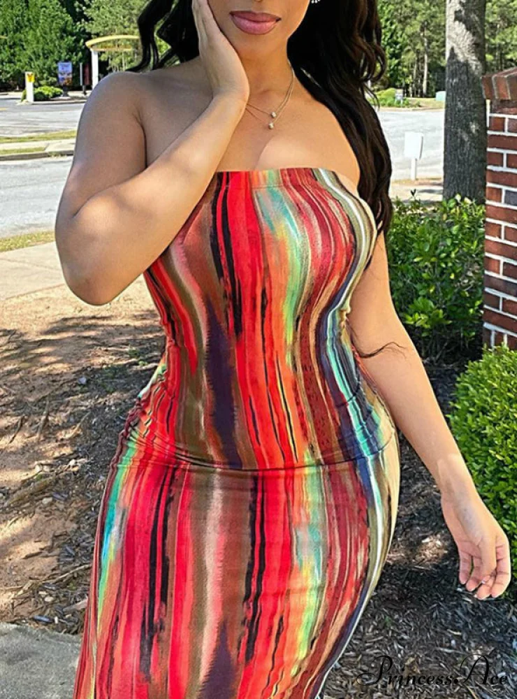 Off Shoulder Tie Dye Bodycon Dress for Women - Image 5