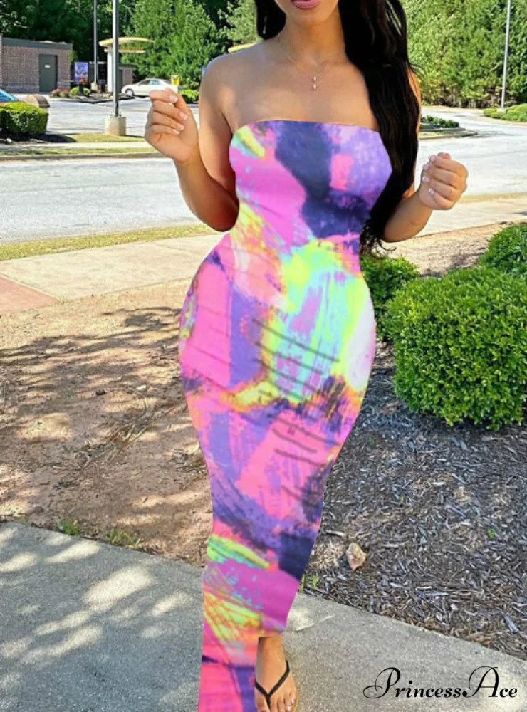 Off Shoulder Tie Dye Bodycon Dress for Women - Image 6