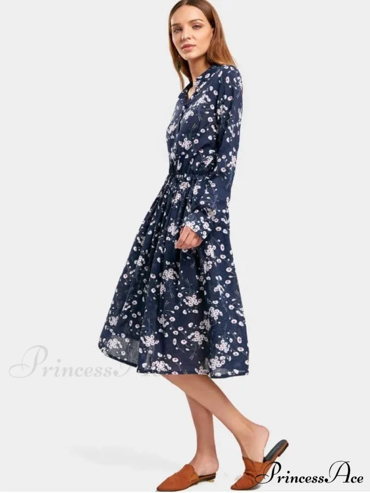 Drawstring Waist Floral Dress - Image 2