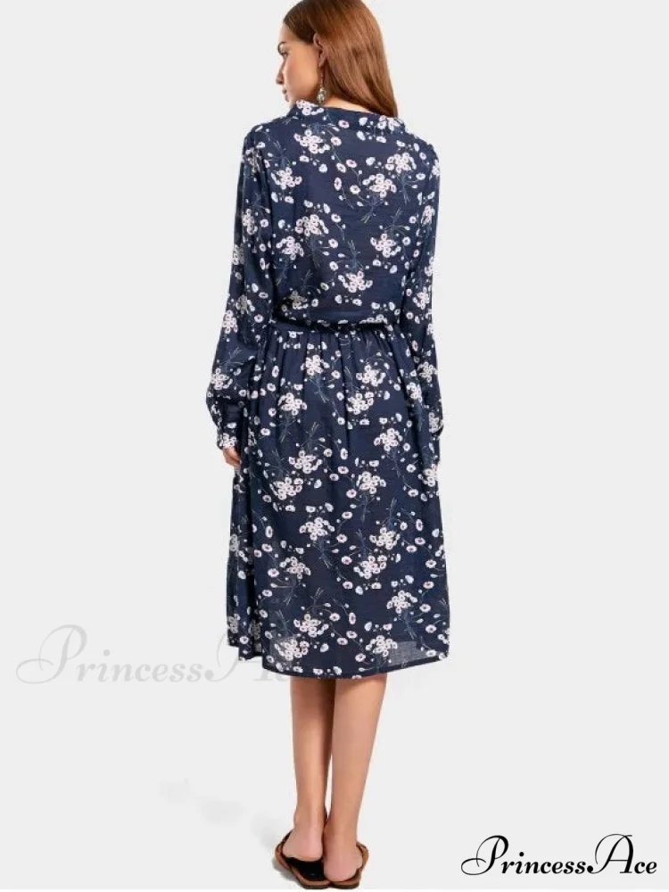 Drawstring Waist Floral Dress - Image 3