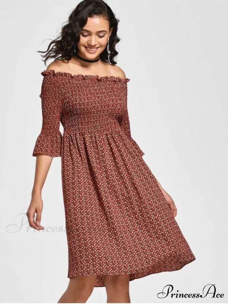Floral Smocked Off Shoulder Midi Dress - Image 3