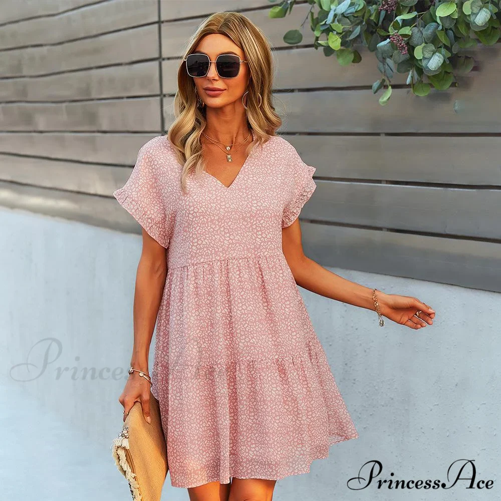 Floral A-Line Short Sleeve V-Neck Dress - Image 7