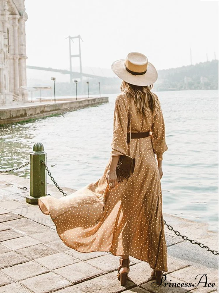 Bohemia Polka-Dot V Neck Maxi Dress for Summer - Image 2