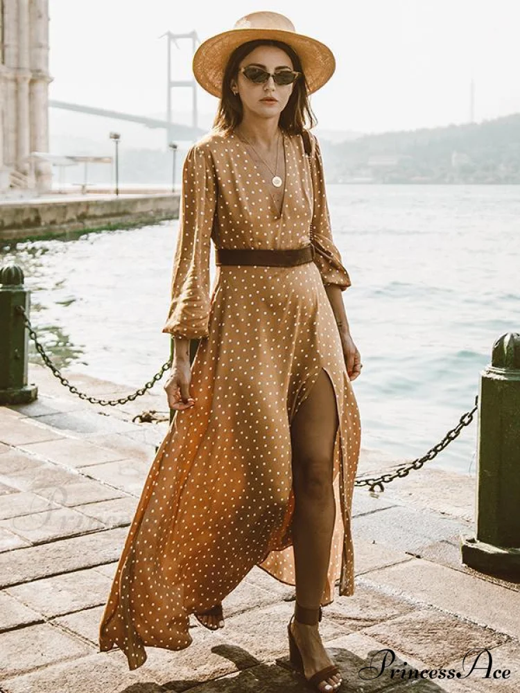 Bohemia Polka-Dot V Neck Maxi Dress for Summer - Image 4