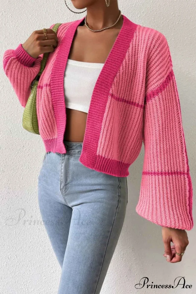 Patchwork Knit Long Sleeve Open-Front Cardigan - Image 10