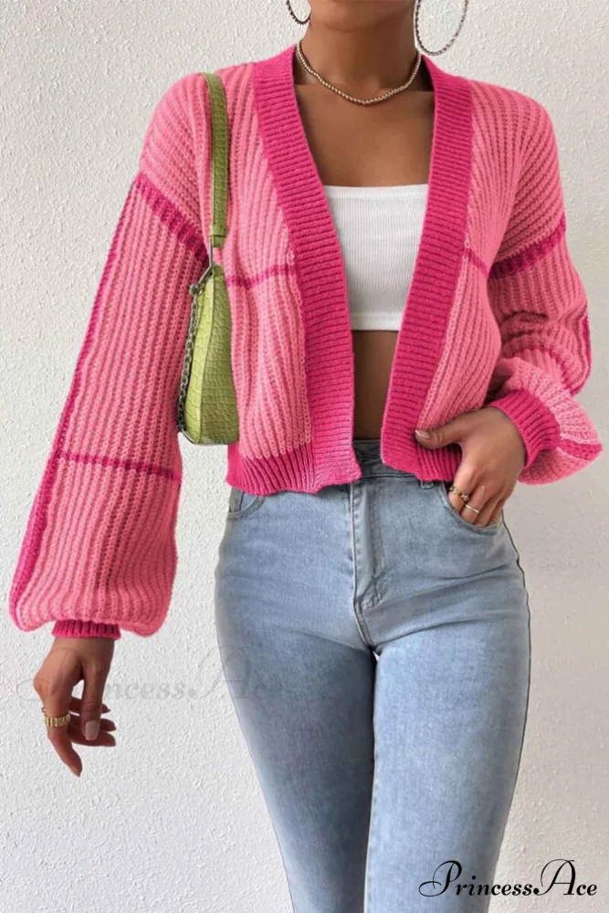 Patchwork Knit Long Sleeve Open-Front Cardigan - Image 11