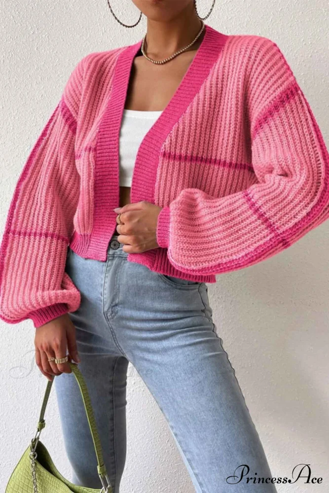 Patchwork Knit Long Sleeve Open-Front Cardigan - Image 12