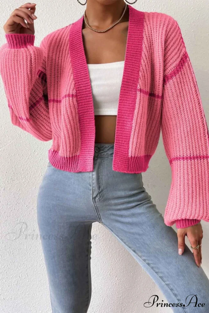 Patchwork Knit Long Sleeve Open-Front Cardigan - Image 13