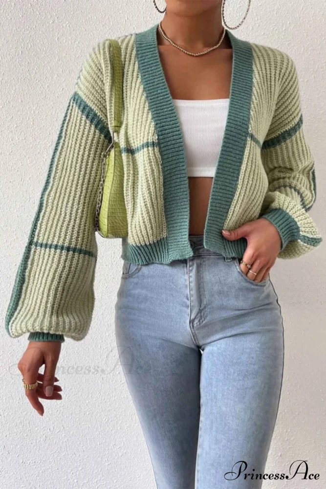 Patchwork Knit Long Sleeve Open-Front Cardigan - Image 2