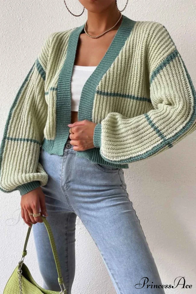 Patchwork Knit Long Sleeve Open-Front Cardigan - Image 3