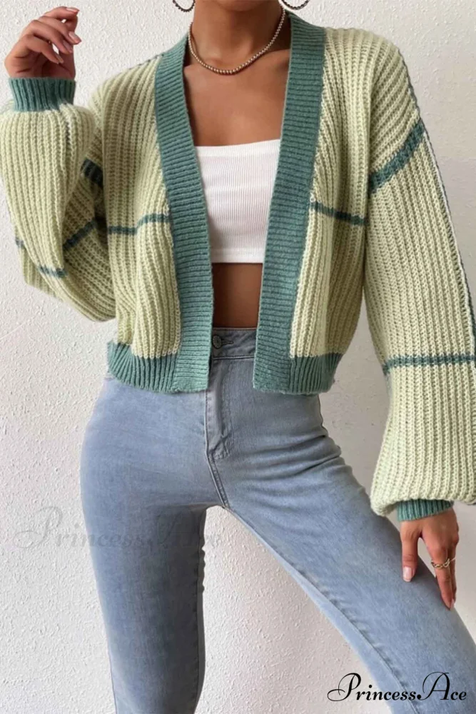 Patchwork Knit Long Sleeve Open-Front Cardigan - Image 4
