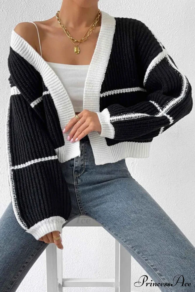 Patchwork Knit Long Sleeve Open-Front Cardigan - Image 5