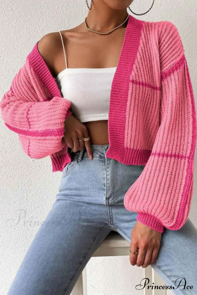 Patchwork Knit Long Sleeve Open-Front Cardigan - Image 9